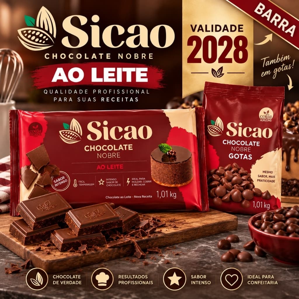 Chocolate Ao Leite Gold 1,01kg Sicao Nobre Barry Callebaut Barra
