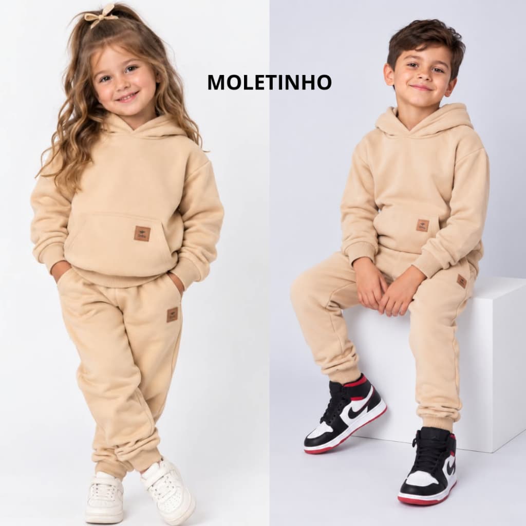 Conjunto Infantil Unissex Basico MOLETINHO Estiloso Calça e Casaco Menino e Menina 2 ao 14 Anos