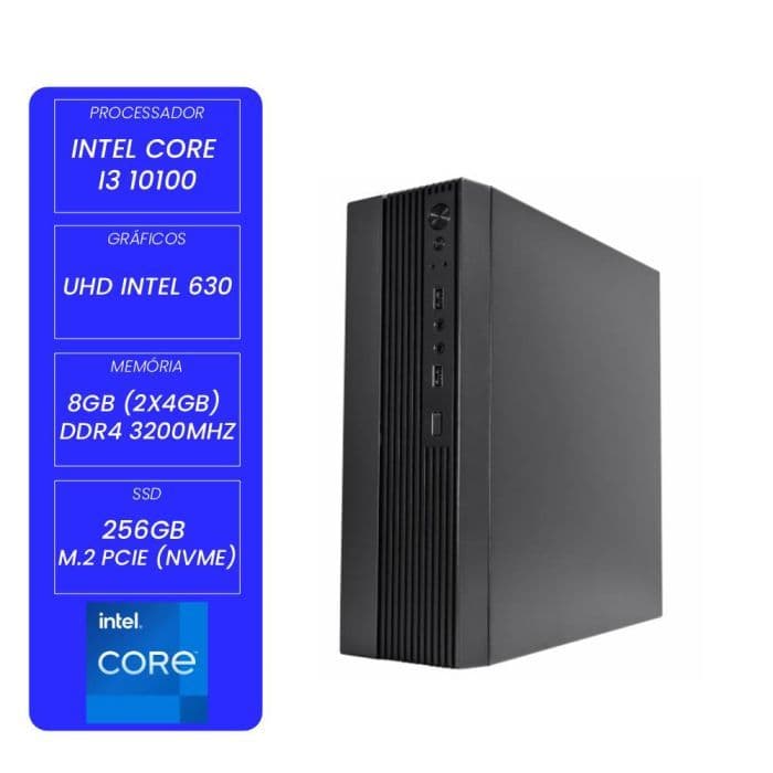 Computador CertoPC Compact II Intel 1028 AS Core i3 10100 UHD Intel 630 8GB DDR4 256GB SSD S/ Fan Windows 11 Pro