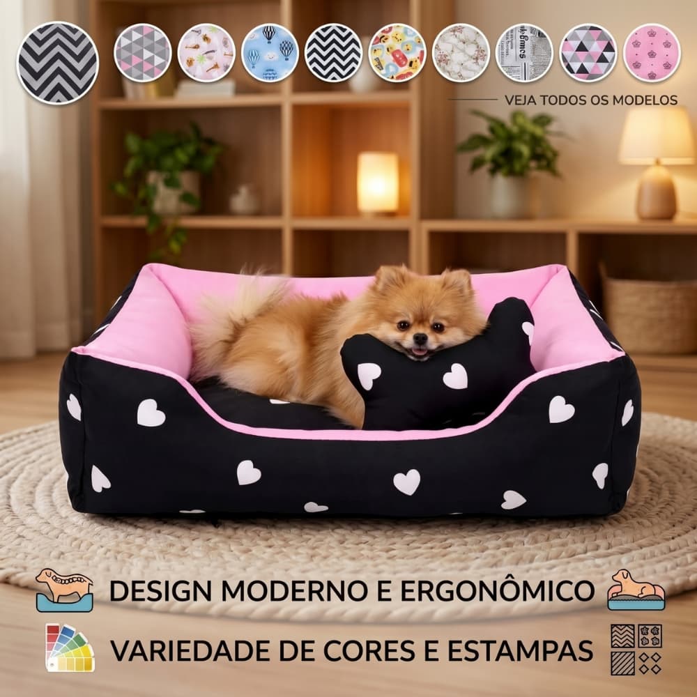 Cama Pet Caminha de Cachorro Gato Luxo Médio Lavável Fundo Impermeável Confortável com Ossinho