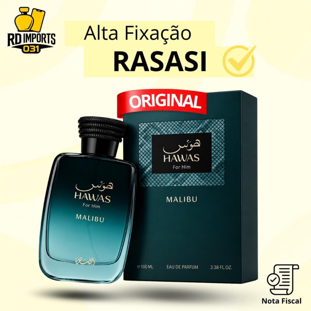 Perfume Árabe Hawas Malibu Rasasi Edp Masculino 100ml - Original Importado Lacrado com Nota Fiscal