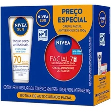Kit Nivea Sun Facial Protetor Solar Antissinais FPS70 + Creme Facial Antissinais com 100g - Hidrata