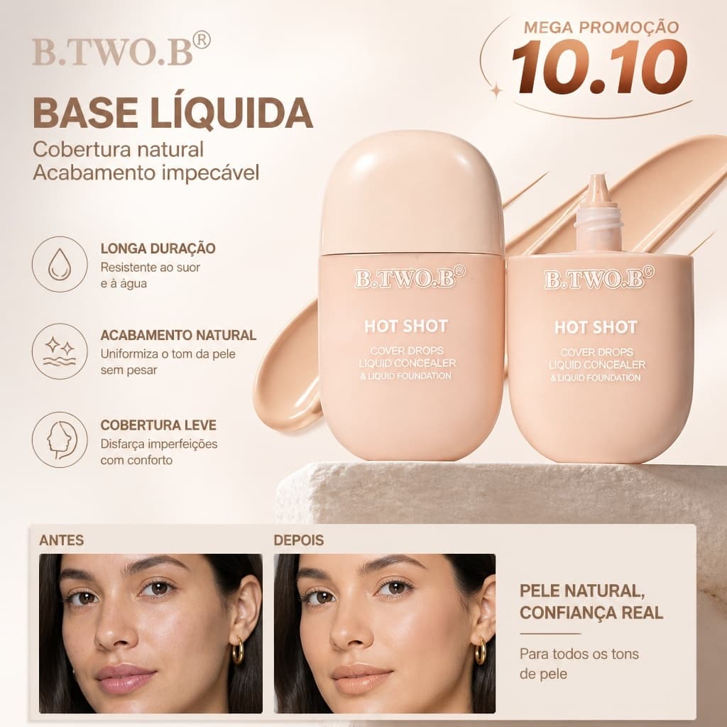 B.TWO.B Base Líquida e Corretivo Alta Cobertura Matte Longa Duração Controle de Oleosidade Facial