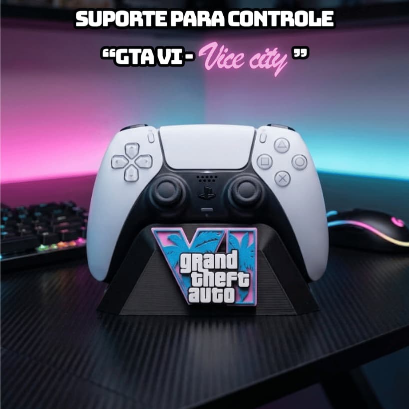 Suporte para Controle de vídeogame Estilo GTA Vice City – Base de Mesa Decorativa Gamer (PS5 / PS4 / Xbox)