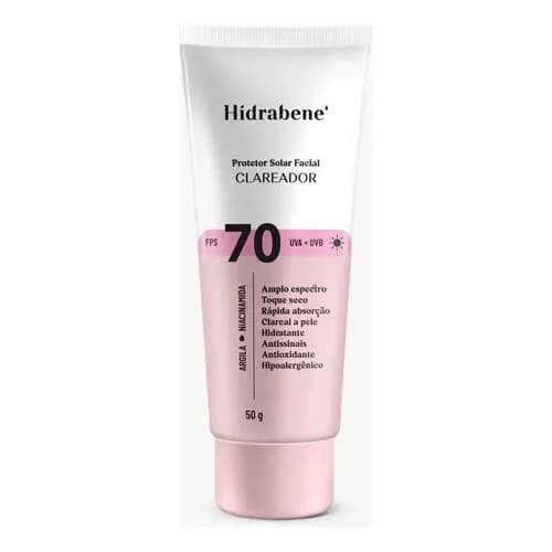 Hidrabene Protetor facial Solar FPS 70 Toque Seco Antissinais Clareia a pele 50g Hidrabene Protetor facial Solar FPS 70