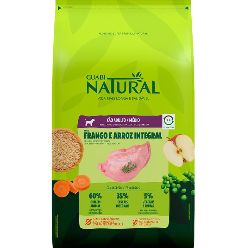 Ração Guabi Cães Natural Adultos Médios Frango e Arroz 12kg