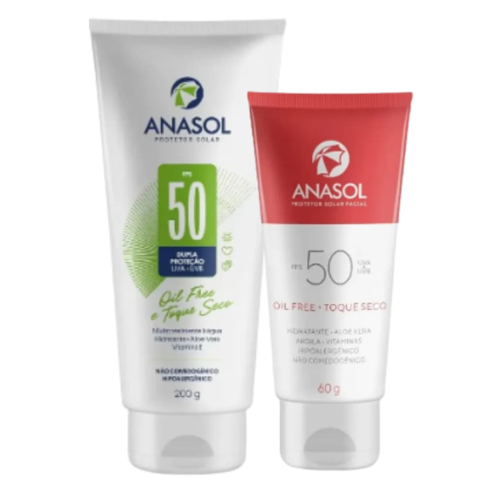 Kit Protetor Solar Corporal + Facial Anasol FPS 50 Corporal 200g + Protetor Solar Facial FPS 50 60g