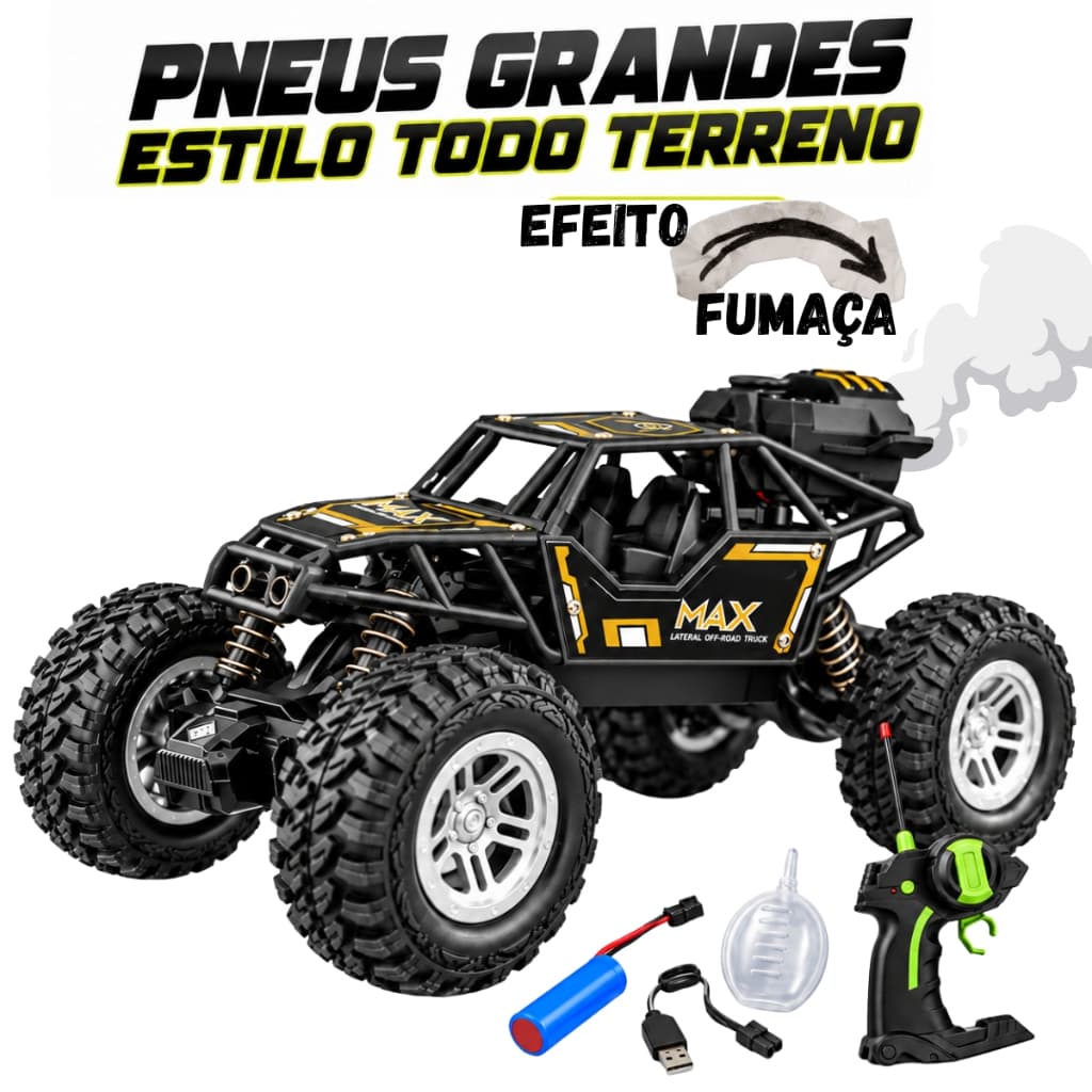Carrinho Controle Remoto Off-Road Sai Fumaça Jeep Pneus de Borracha