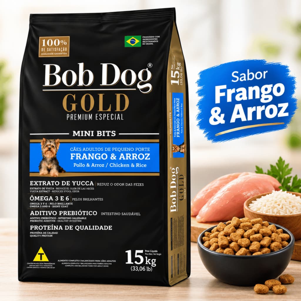 Bob Dog Gold Mini Bits 15kg Ração Premium para Cães Adultos Cachorro Pequeno Porte Envio Imediato!!!