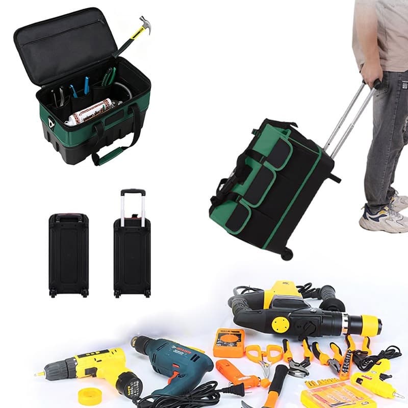 Caixa de ferramentas ideal para marcenaria e eletricidade, com alça e rodinhas，Mochila portátil de ferramentas