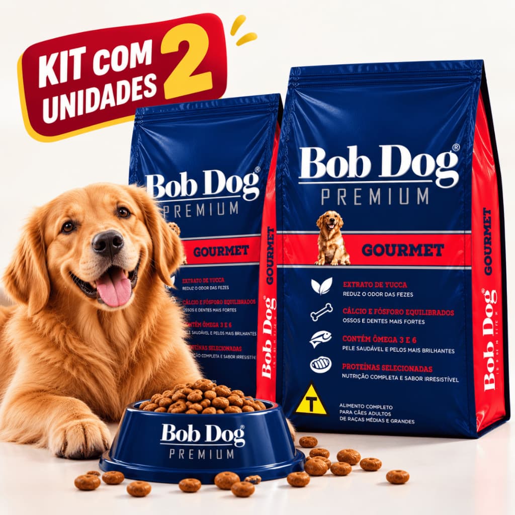Kit 2 Ração Bob Dog Gourmet 7kg 15kg Proteínas Selecionadas Cães Cachorro Adulto Médio Grande Oferta