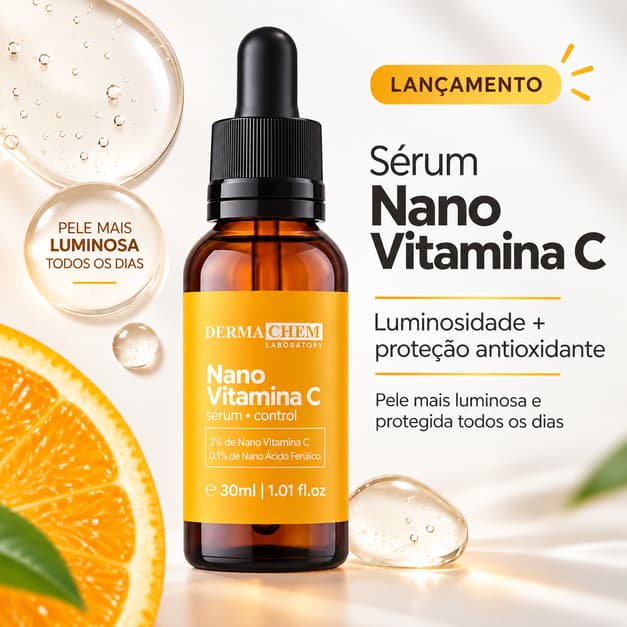 Sérum Nano Vitamina C Dermachem 30ml 3% Vitamina C + 0,1% Ácido Ferúlico Antioxidante