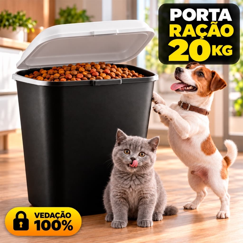 Pote De Ração 20 Kg Guarda Rações 50 Litros Caixa Organizadora Pet Gato Cachorro