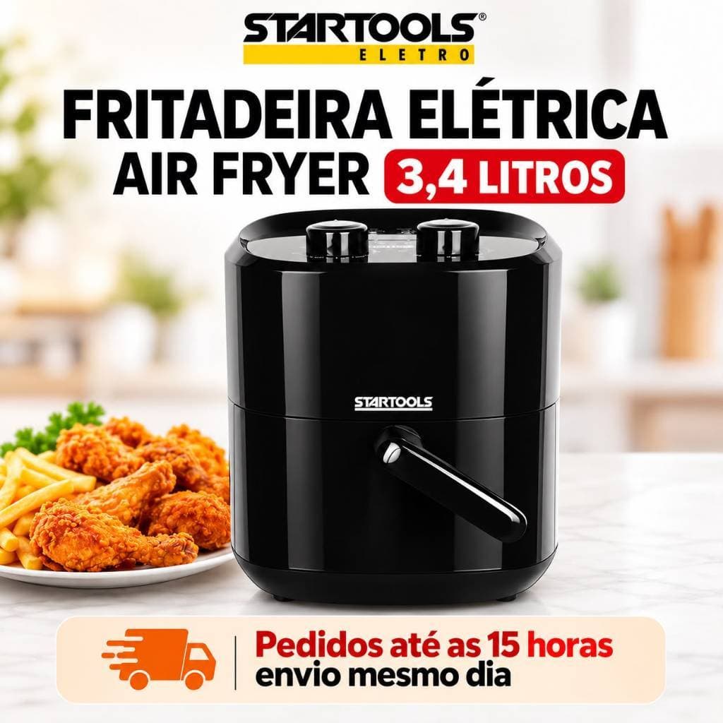 Fritadeira Elétrica Air Fryer 3,4 Litros Sem óleo Time 60 Min Temperatura 200°C Preta 127V