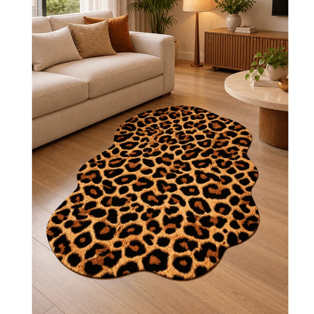 Tapete Orgânico  118x78 cm Animal Print Base Emborrachada Antiderrapante Para Sala Quarto Decoração Moderna