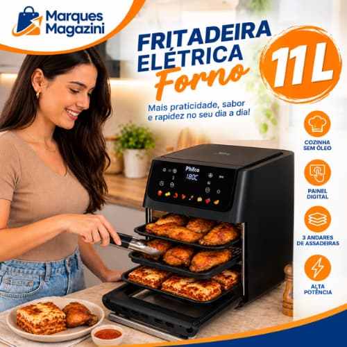 Air fryer Fritadeira elétrica Forno elétrico 8 funções painel digital 1800w 11 litros 220v