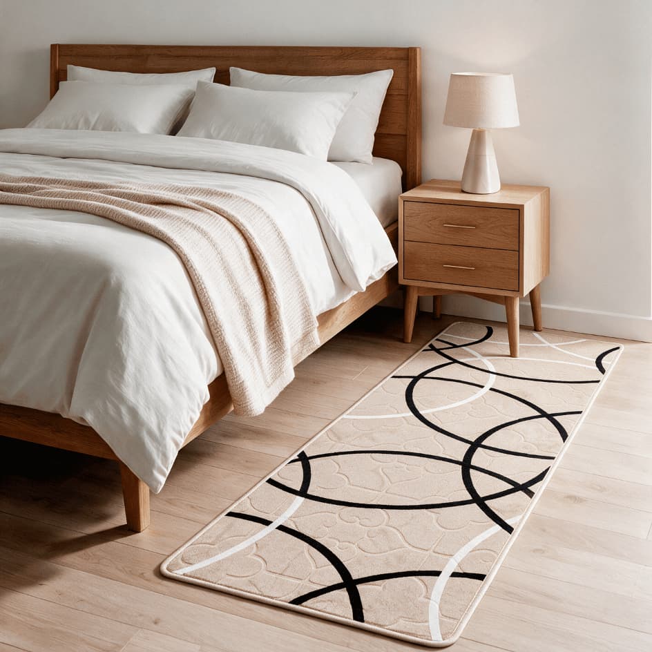 Passadeira Geométrica Quarto Tapete Lateral de Cama 60cm x 2,00m Antiderrapante Moderna Macia Sala Corredor