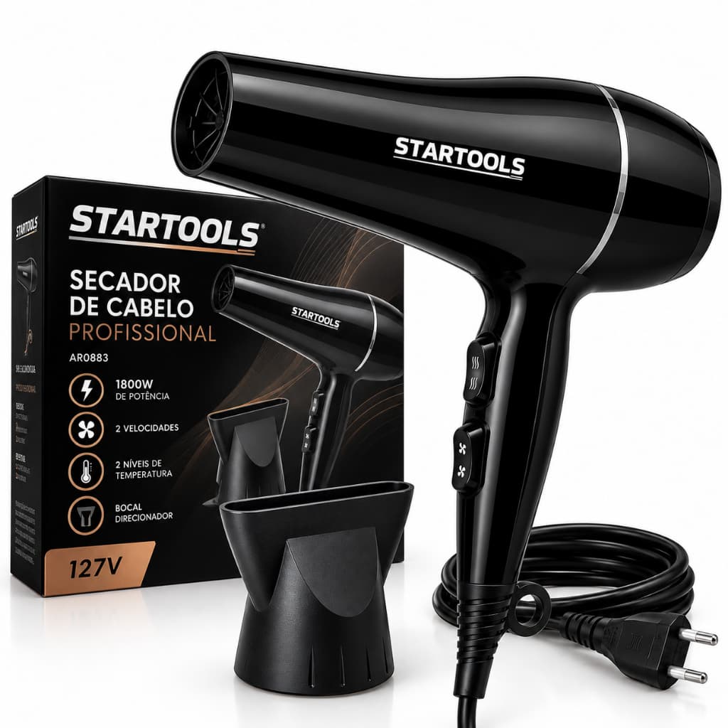 Secador de Cabelo Profissional 1800W 127V 2 Velocidades Preto STARTOOLS