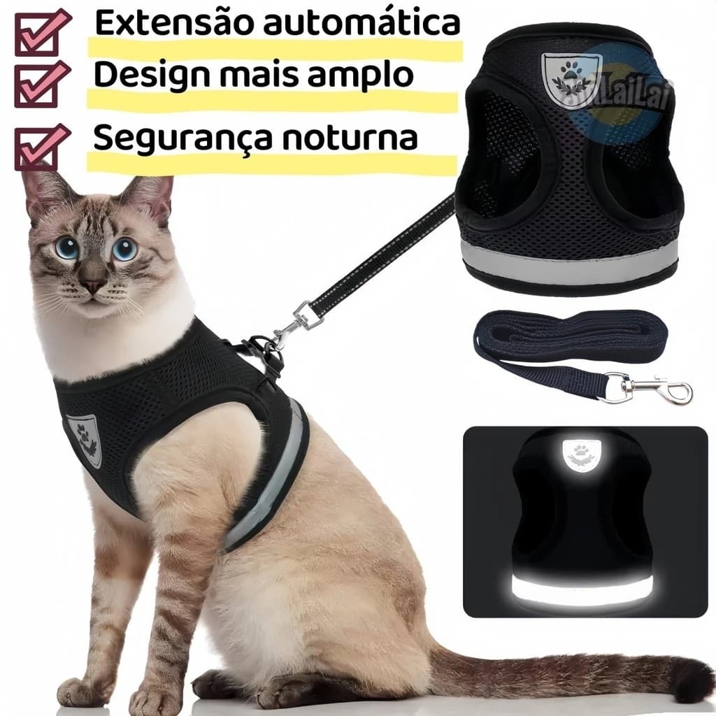 Coleira Peitoral Cachorro e Gato, conjunto de guia + coleira tipo colete para pet pequenos