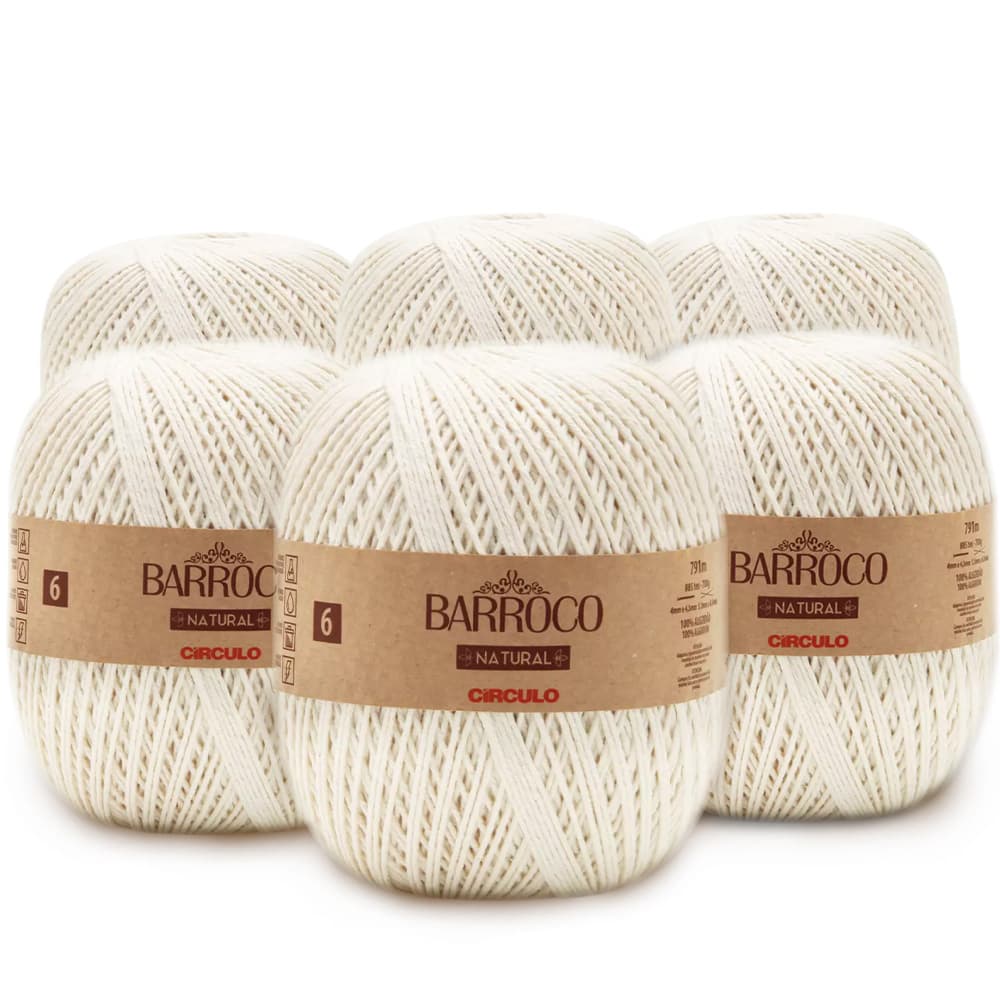 Kit Barbante Barroco Para Crochê Natural N°6 700gr com 6 unidades
