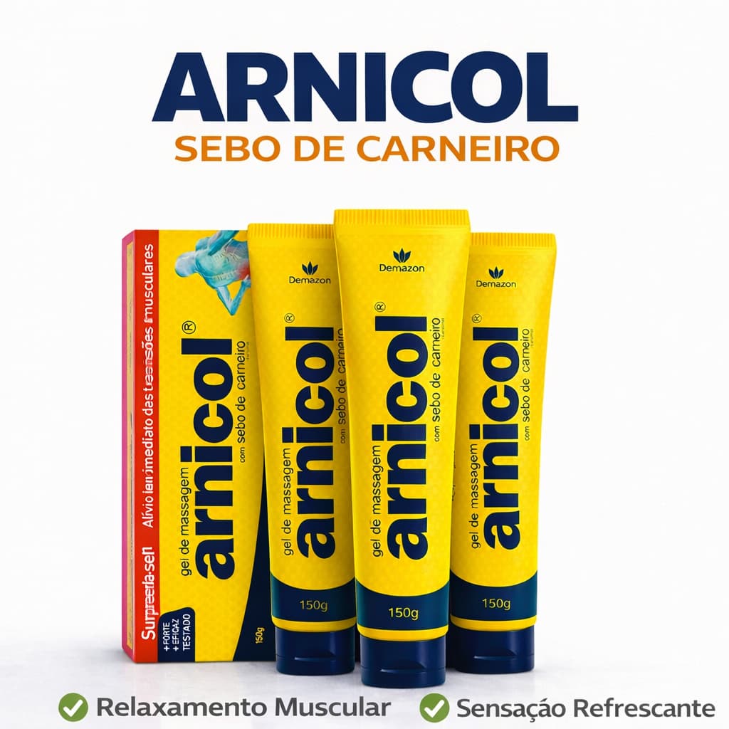 Gel de Massagem Arnicol Sebo de Carneiro 150g Demazon Kit 1 2 3 ou 4 Unidades Relaxante Muscular com Arnica e Mentol