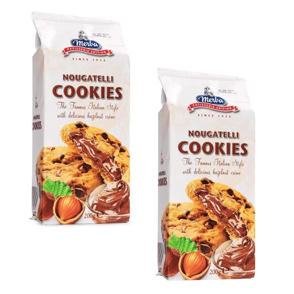 Kit 2 Pacotes Cookie Importado Merba Creme de Avelã 200g – Gourmet Holandês com Gotas de Chocolate