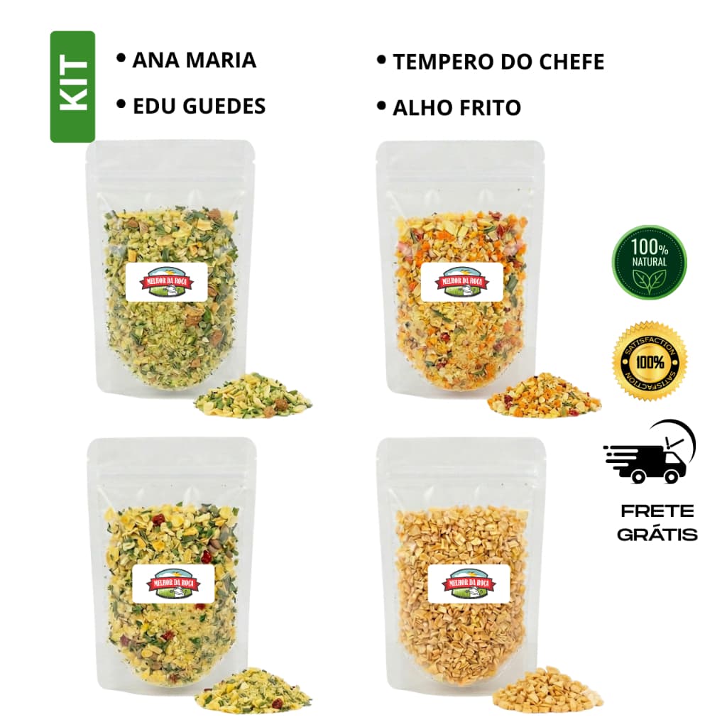 Kit combo temperos ana maria alho frito edu guedes tempero do chef premium para carnes e saladas1kg