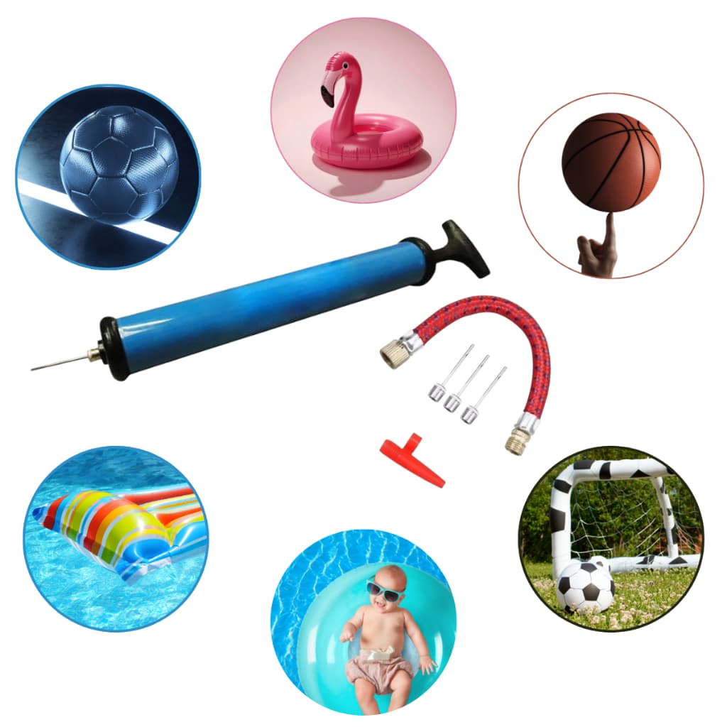 Kit Bomba de Ar Manual Portátil com Mangueira e 5 Bicos para Bolas e Infláveis kit completo