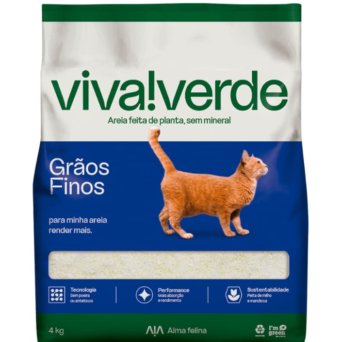 AREIA SANITÁRIA BIODEGRADÁVEL PARA GATOS - VIVA VERDE GRÃOS FINOS - 4KG