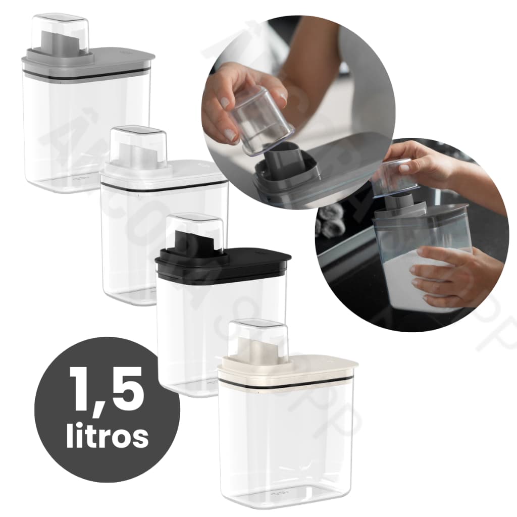 Dispenser Organizador de Lavanderia 1,5L Acrílico Porta Amaciante Sabão em Pó Sabonete Liquido