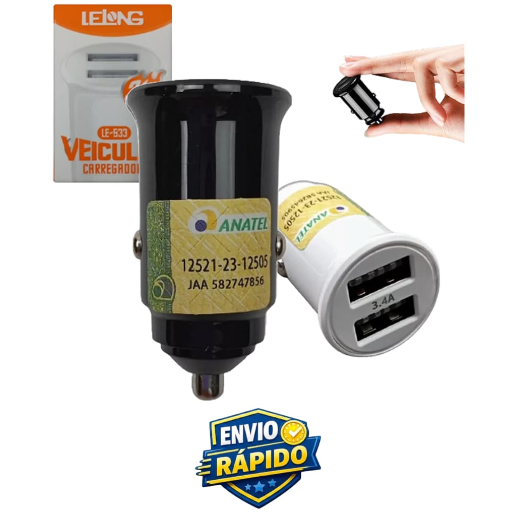 Carregador Veicular 2 Portas USB 3.4A Lelong LE-533