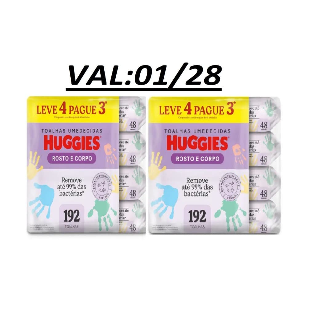Kit Lenço Umedecido Huggies Rosto e Corpo Hipoalergênico 48 unidades 8 pacotes(704015)(2unidades)