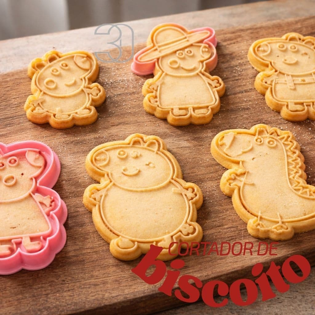 Kit 5 Cortadores Porco Rosa Peppa – Biscoito, Pão e Massinha de Modelar