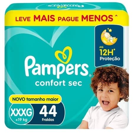 Fralda Pampers Confort Sec XXXG 44 Fraldas +19kg Proteção Até 12h Absorção Rápida