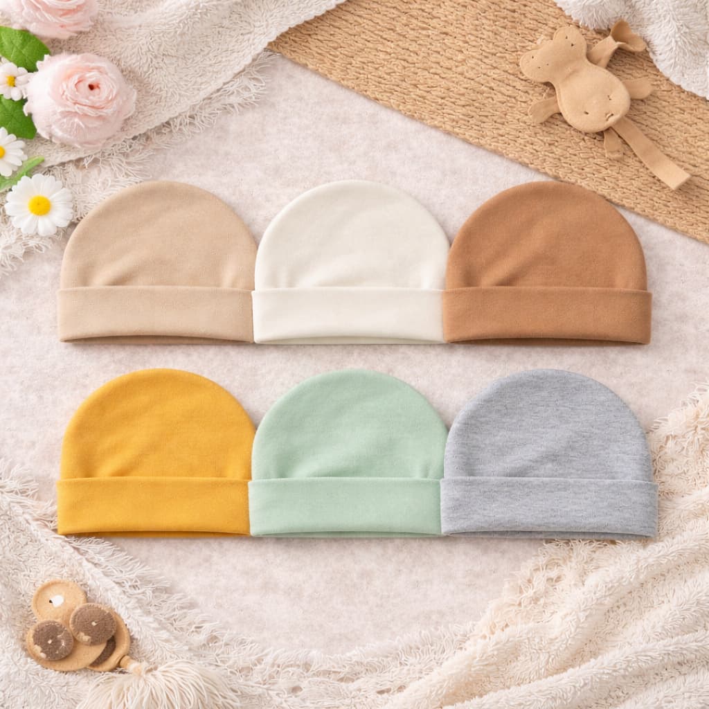 Kit 6 Toucas Coloridas Algodão Touquinha Enxoval Bebê Recém Nascido e Saída Maternidade.