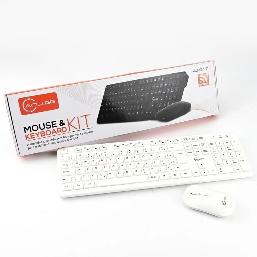 Kit Teclado Mouse Sem Fio Wireless 2.4 Ghz Pc Tv Note Abnt2 Branco