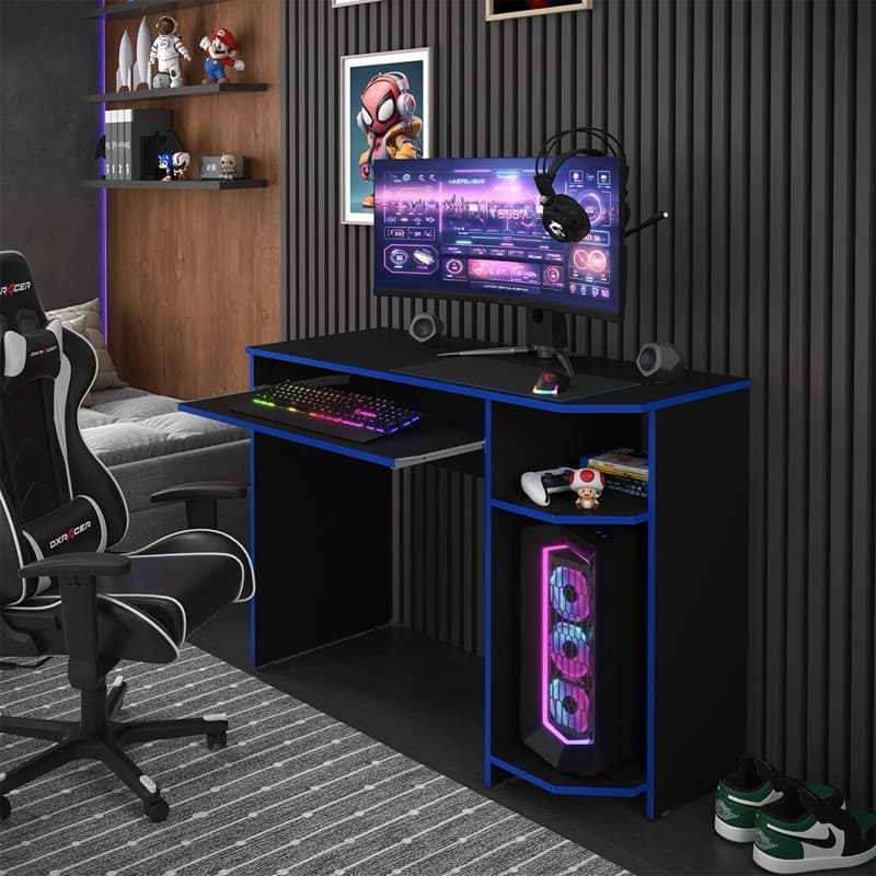 Mesa Gamer Escrivaninha para Computador Notebook Pc Escritório Quarto Preto/Azul