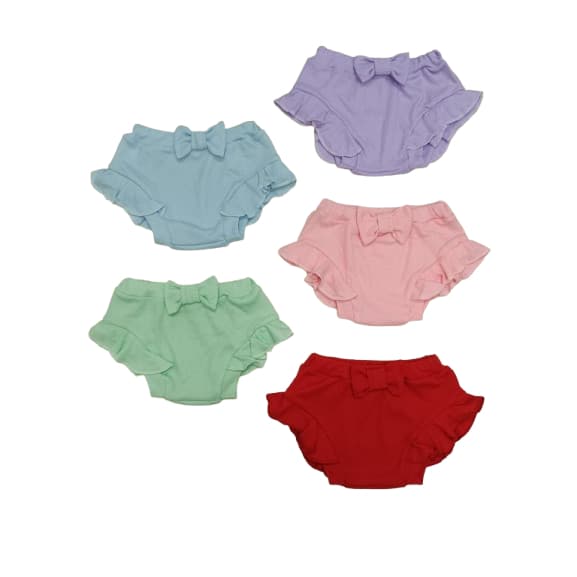 Shorts tapa fralda com babado e laço kit c/5 unidades