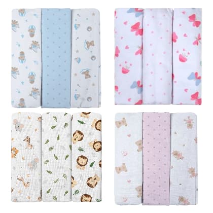 Kit 3 Cueiros Bebê Bublim 100% Algodão Macio Estampado 100x80cm Enxoval