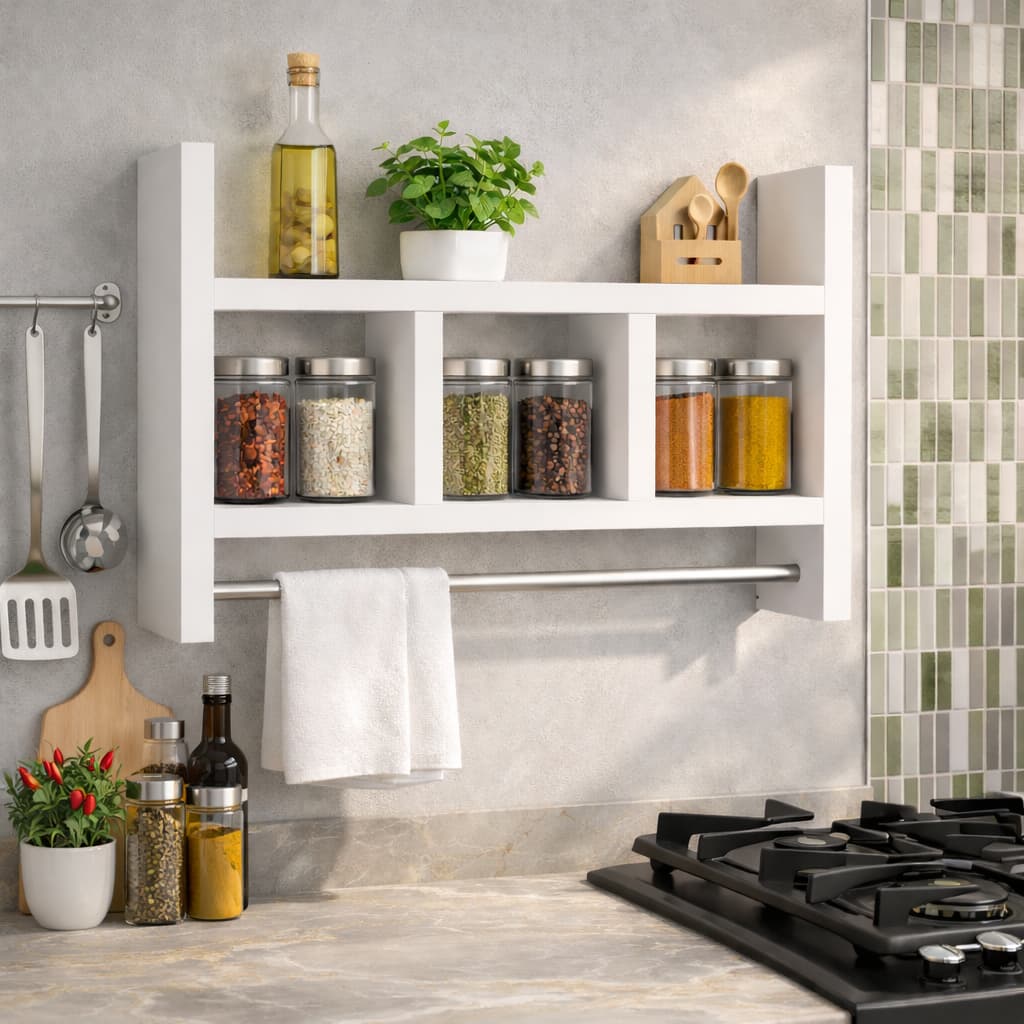 Prateleira Nicho de Cozinha com Porta Temperos  Suporte Papel Toalha Organizador de Parede Multiuso