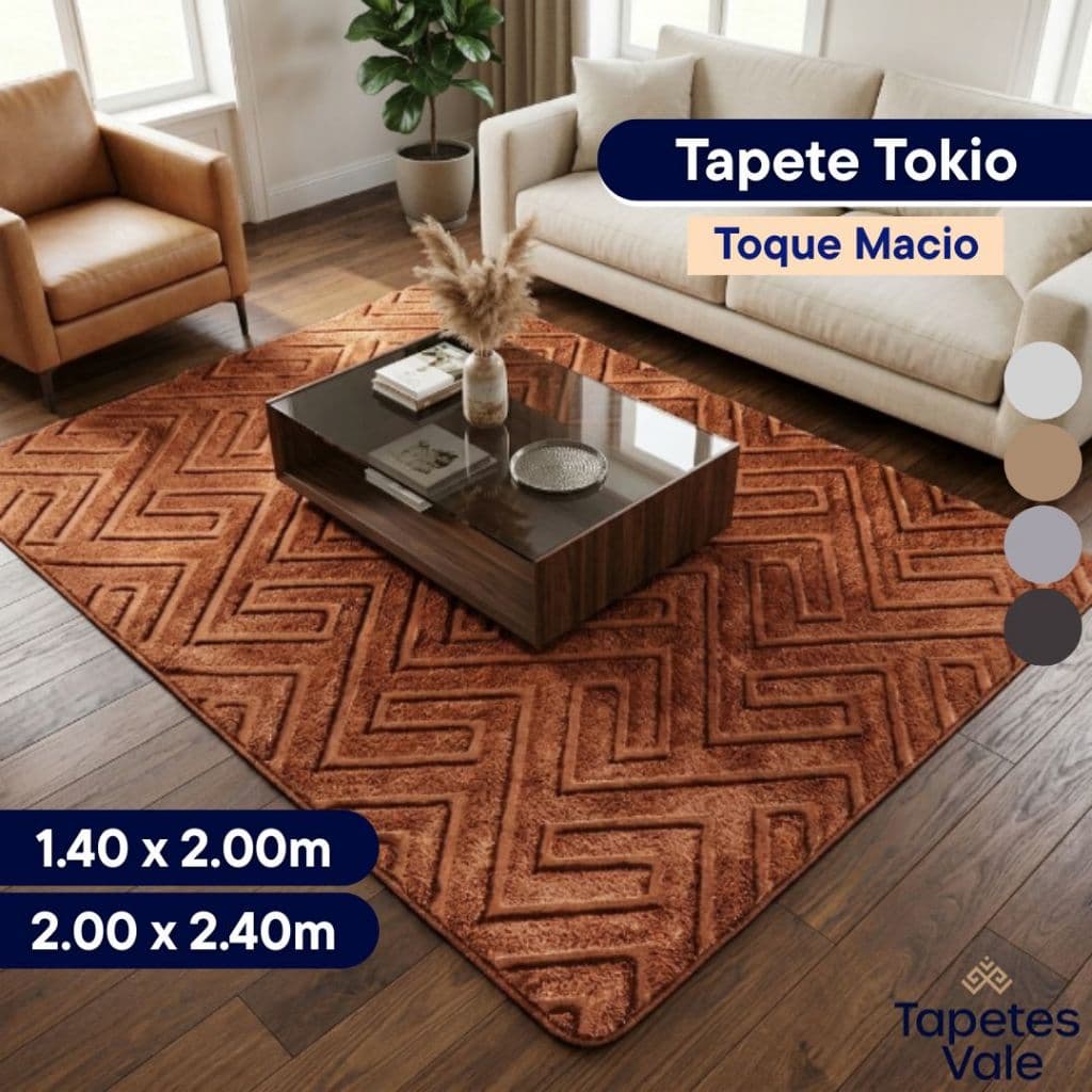 Tapete Tóquio Antiderrapante Alto Relevo Geométrico Para Sala Quarto 1,40x2,00m ou 2,00x2,40m