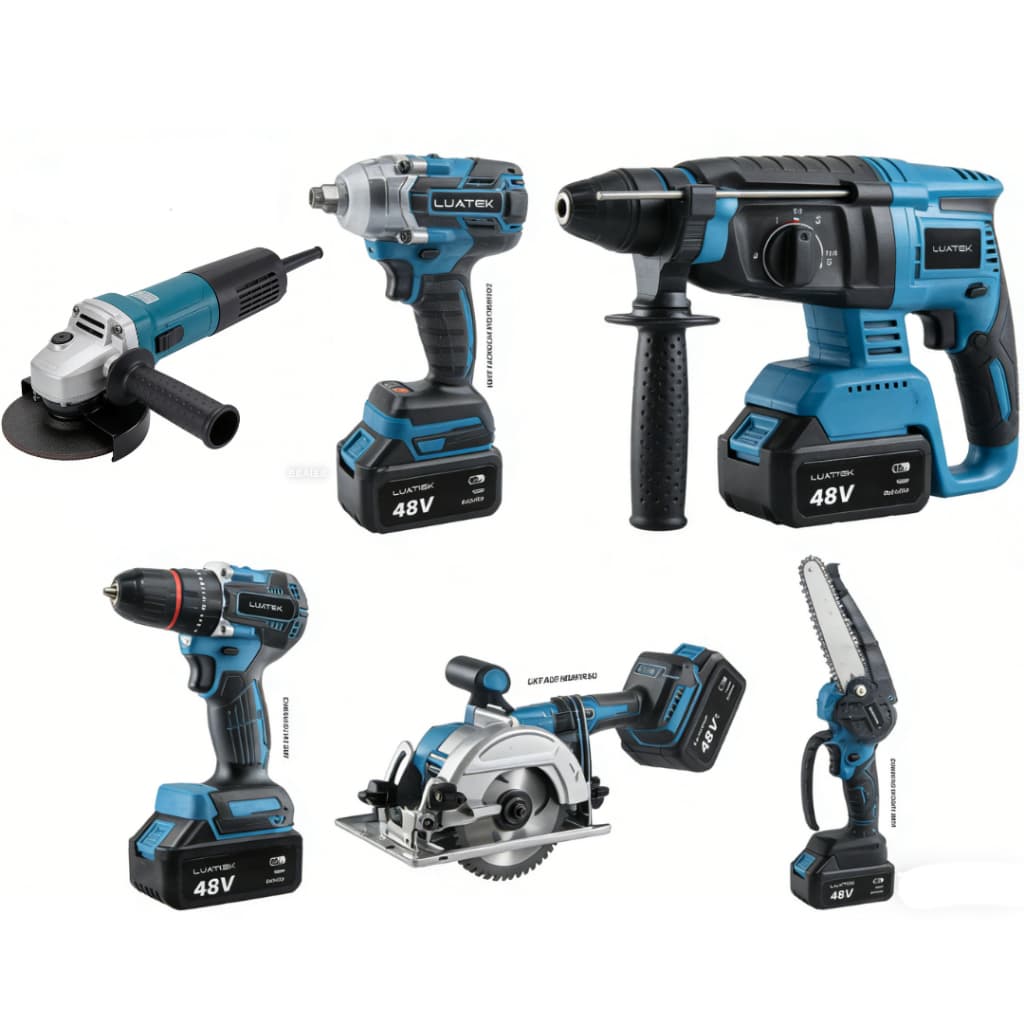 Kit Ferramentas 6 Em 1 48V Brushless Furadeira Impacto Martelete Esmerilhadeira Serra