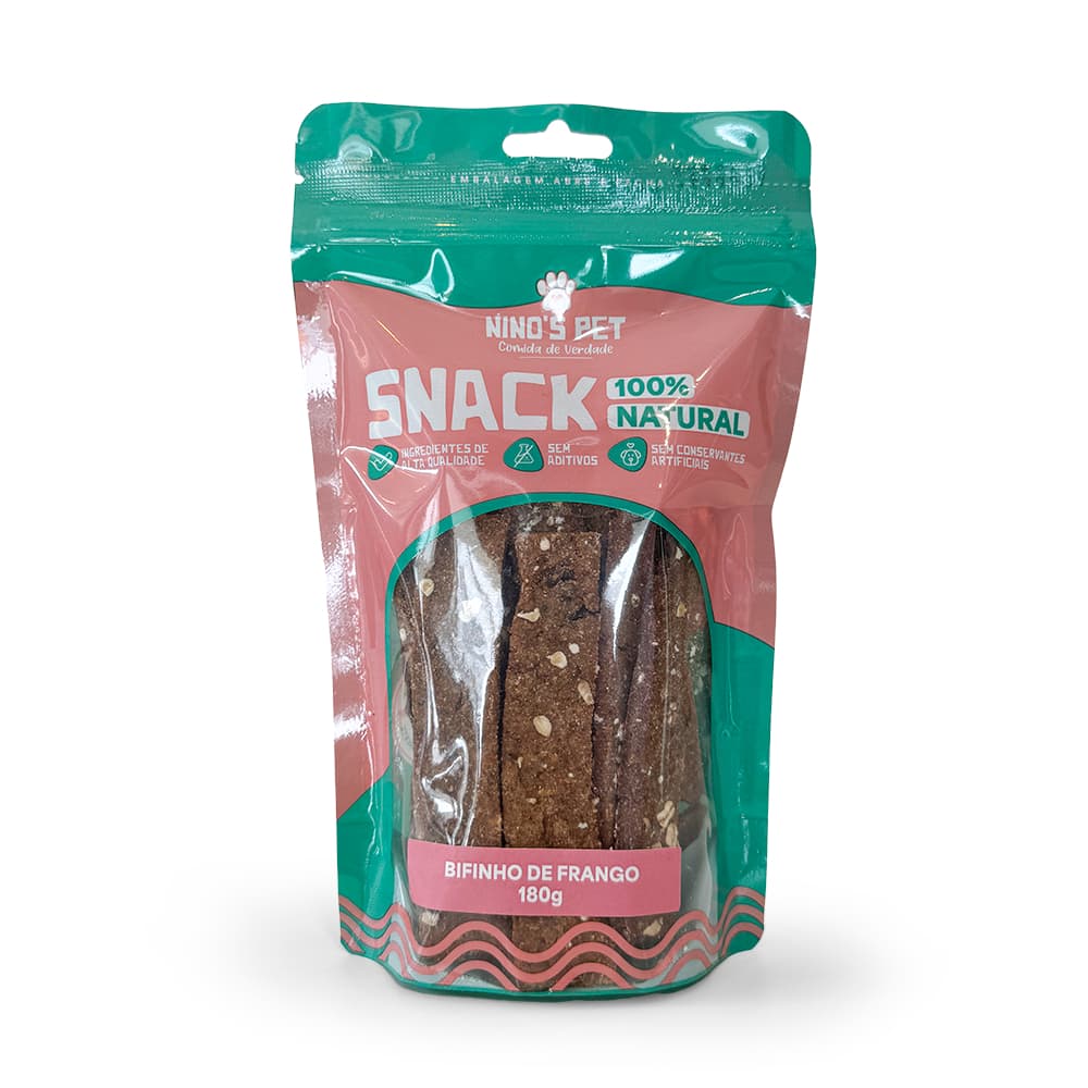 Snack Bifinho de Frango Tamanho Família Petisco Natural para Cachorro 100% Natural Ninos Pet 180g Saudável