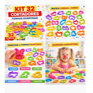 Kit 32 Brinquedos Cortadores Massinha Infantil Forminhas Diversas Brinquedo Educativo Prenda Saquinho Supresa