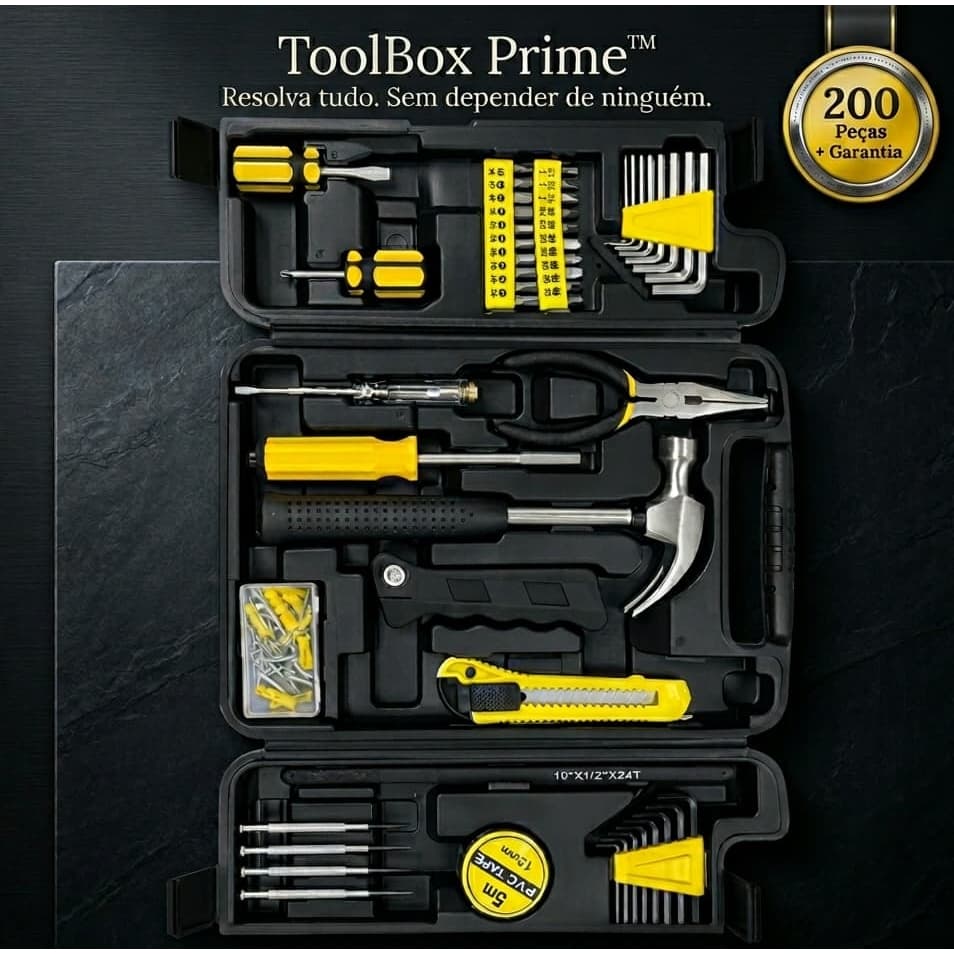 ToolBox Prime™ Maleta Kit Ferramentas Profissional 200 Peças Completo Reparo Manutenção Casa Oficina