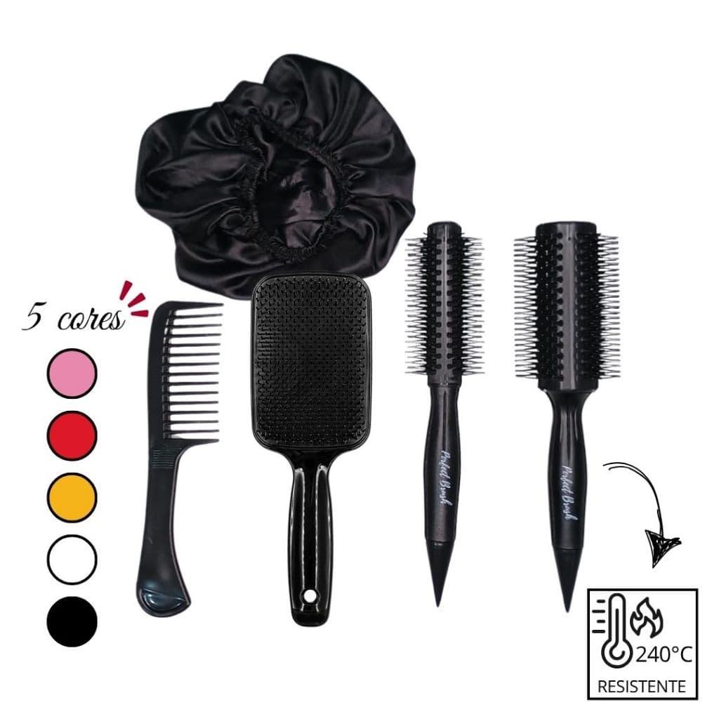 Kit Escova Cabelo Completo Profissional Térmica Modelagem Volume Pente Touca Cetim Premium