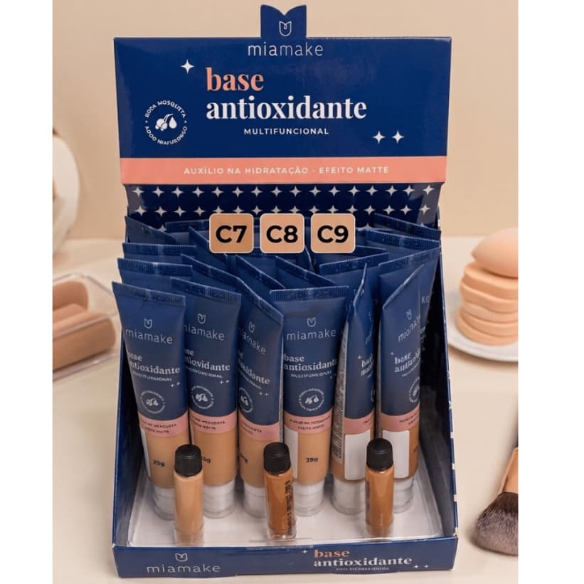 Box C/24 Base Liquida Efeito Matte Mia Make Alta Cobertura 25g