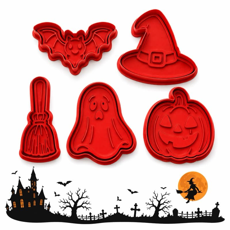 Kit Cortador Molde Carimbo Tema Halloween Fantasma Bruxa Abóbora Biscoito Biscuit Pasta Americana Massinha Modelar