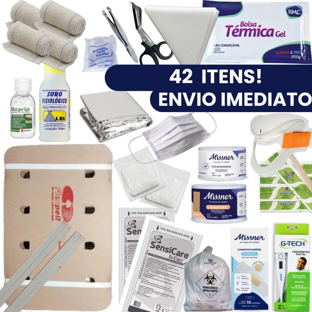 Kit Reposição Primeiros Socorros Sem Bolsa Completo Com Termômetro Bolsa Térmica Emergência