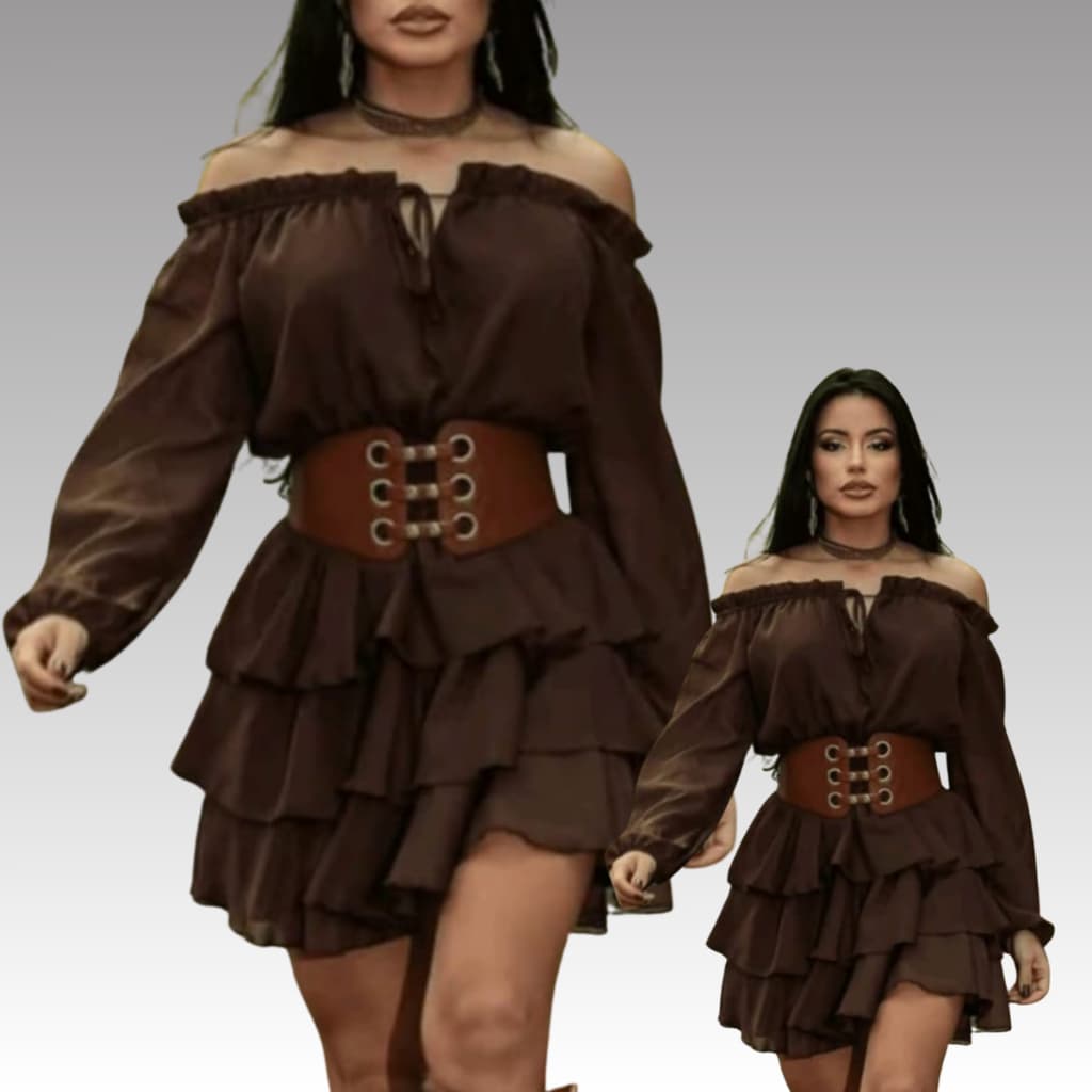 Vestido Babadinho Cinturado Manga Longa Moda Feminina  ( Cinto não incluso )LASTEK